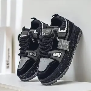 UnisexRetroSkateboardShoesBlackandGrayAll-SeasonComfortLow-TopLace-UpBreathableMeshandPUUpperThickCushionedRubberSoleforStreetwearUrbanFashion