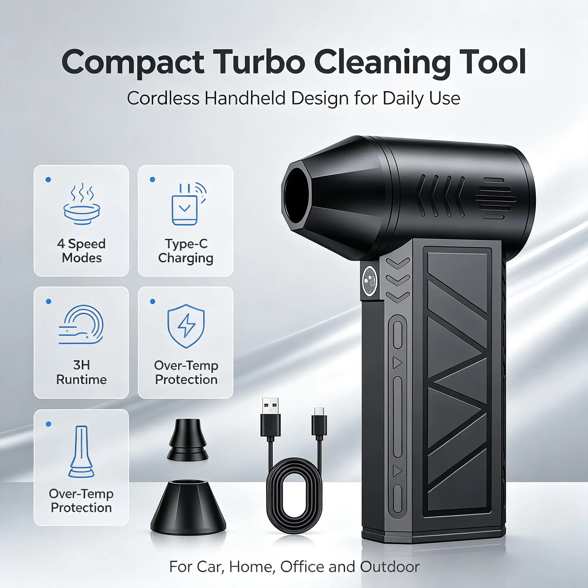 Cordless Handheld Turbo Jet Blower, High Speed USB Rechargeable Compressed Air Duster, Portable Wireless Dust Blower for Computer Cleaning, Car Detailing, Skateboard Maintenance, Snow & Leaf Removal