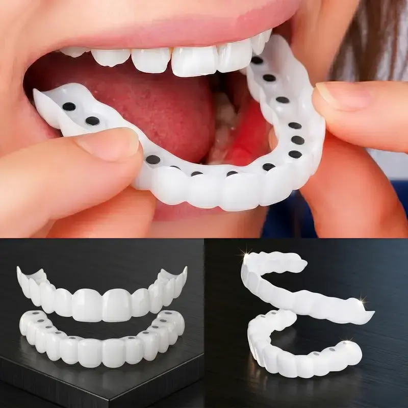3 Pairs Snap-In Veneers, Instant Smile Cosmetic Teeth Cover for a Natural White Look & Perfect Fit, Whitening, 3-Pair
