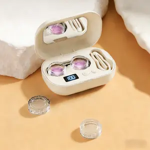 Portable contact lens cleaner with makeup mirror, fully automatic high-frequency vibration blind spot contact lens cleaner, rechargeable 4-speed adjustable contact lens suitable for daily care and travel