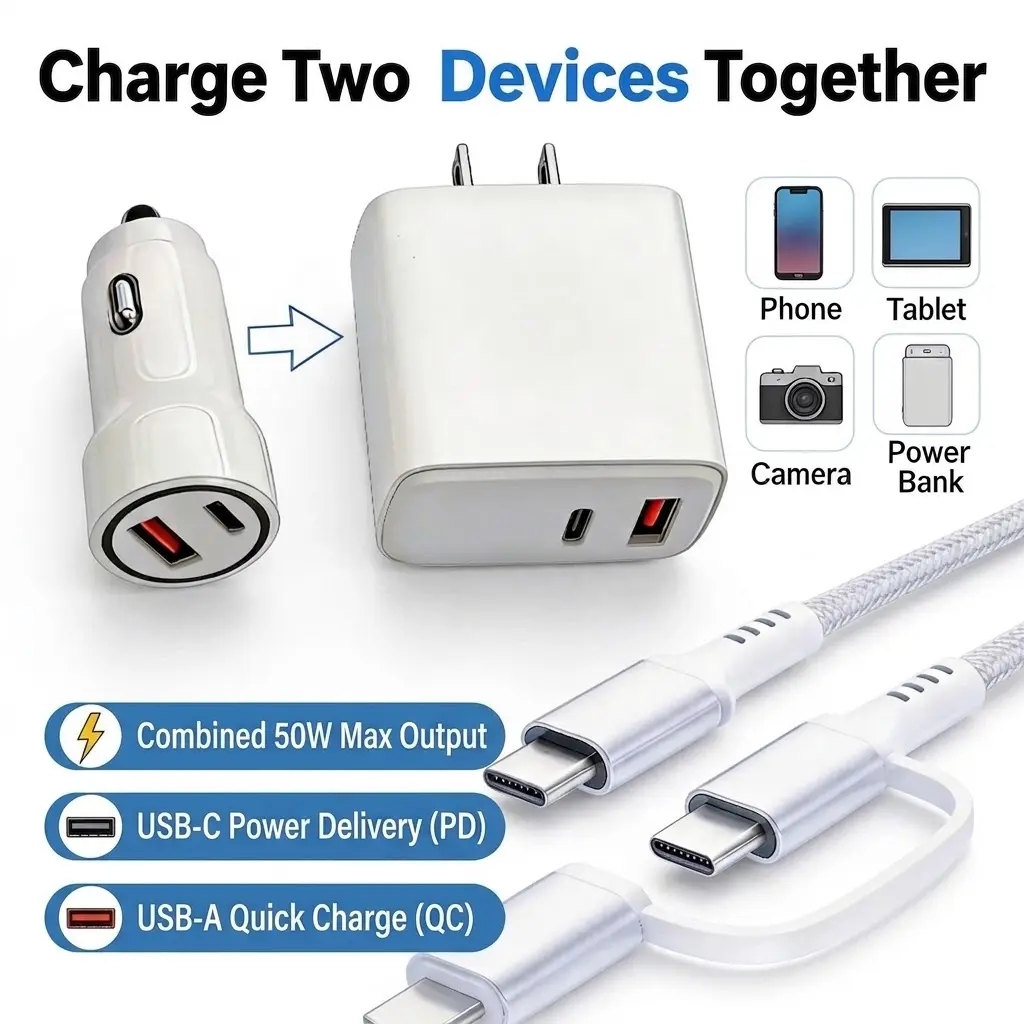 3-in-1 Fast Charging Bundle | 50W PD Wall Charger, Dual Port Car Charger & USB-C to Lightning Charging Cable