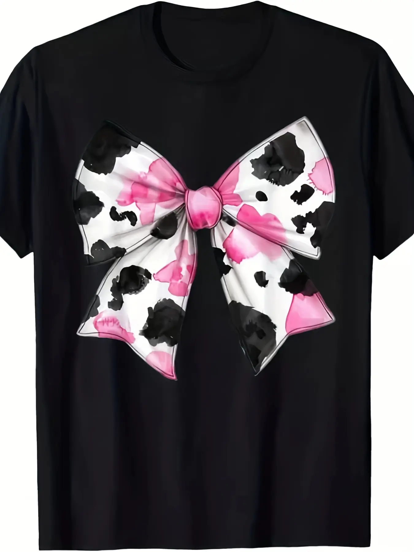 Cute Cow Print Coquette Bow Family Matching Women Girl S Hoodie or T Shirthot Relaxed Fit Round Neck Short Sleeve Tee Machine Washable Perfect for All Seasons Outdoor Activities and Gifts Casual Wear Tee| Playful Graphic Tee| Breathable Fabric Tee