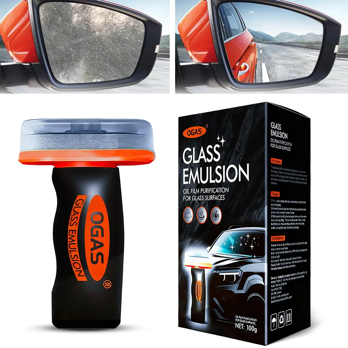 With sponge windshield Oil Film Eraser Wand - All-in-One Pro Kit with Glass Cleaning Emulsion Formula - The Ultimate Streak-Free Solution to Prep for Rain Repellents,Glass Oil Film Remover for Car Windshield & Windows