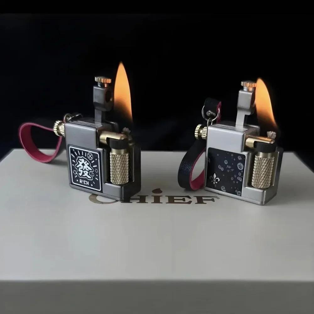 Cool Vintage Kerosene Lighter Retro Trench Wheel Sideslip Ignition Key Pendant Gift for Men(NO Fuel)