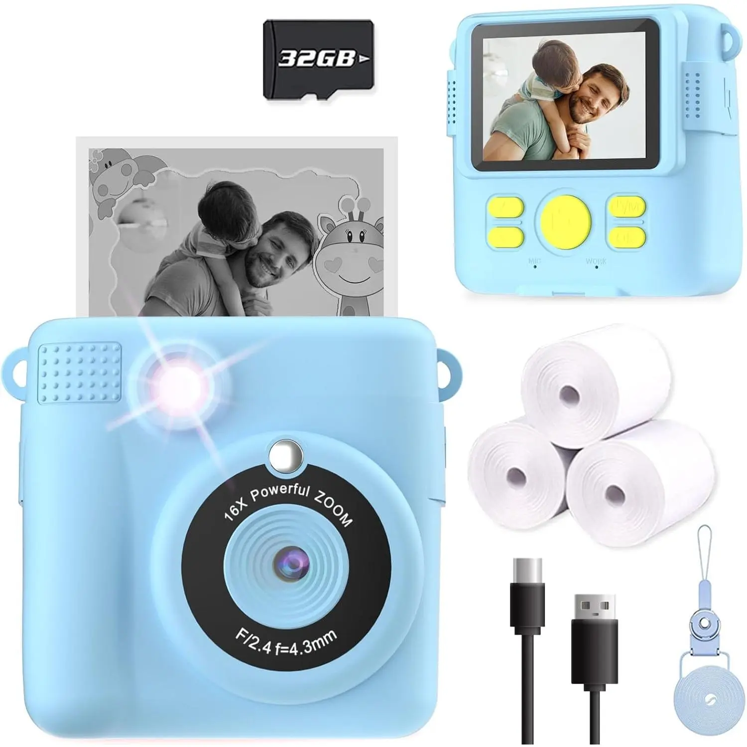 Camera  Print, Christmas Birthday Gifts for   3-12, Selfie Digital Camera with 1080P Videos, Portable Travel  for 4 5 6 7 8 9 Year Old Boys Girls-Blue