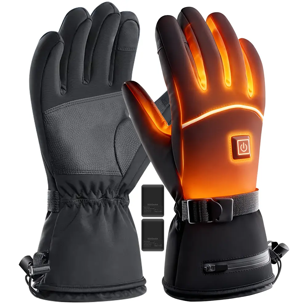 KINGTE Rechargeable Heated Gloves for Adults - Unisex Nylon-PU Leather Thermal Wear, 10-Second Heat Response, 3 Heating Settings, 5000mAh Battery, Touchscreen Safe, Breathable, Gloves for Cold Weather, Waterproof for Icy Trails, Built for Skiing Cycling,,
