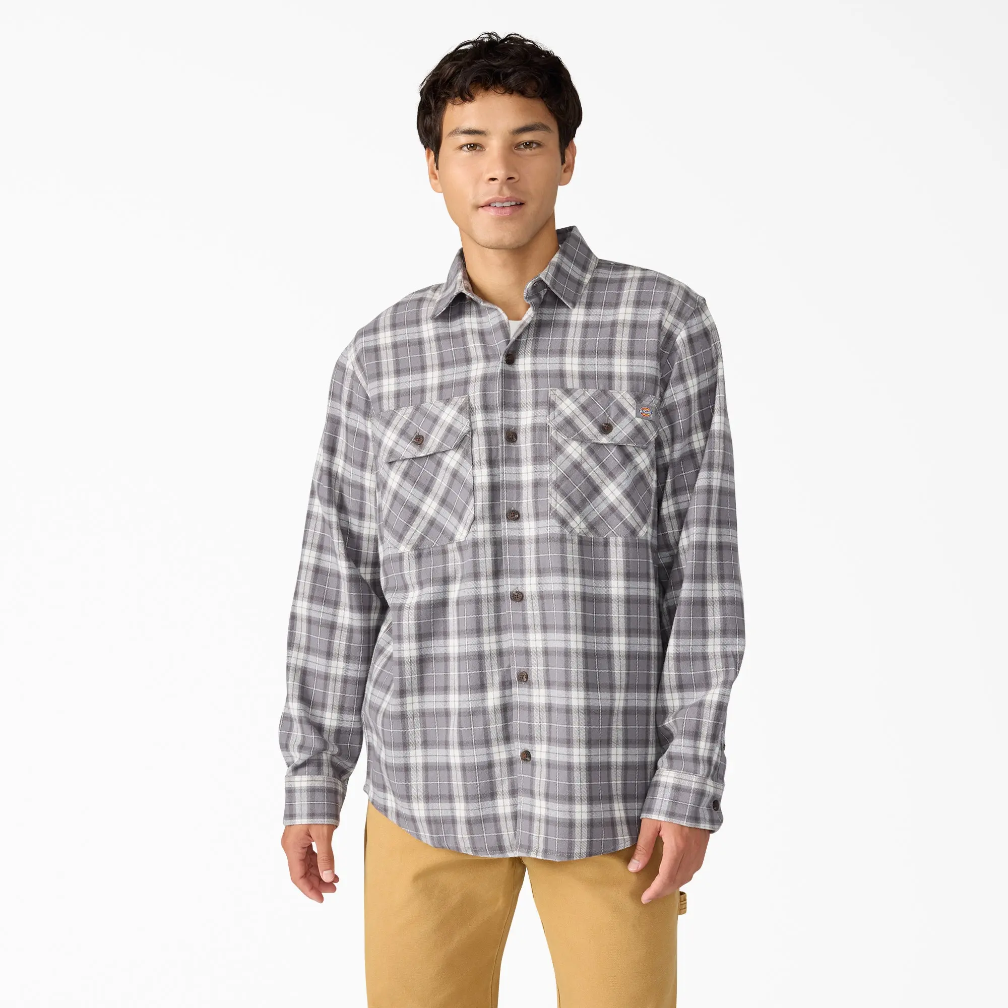 Dickies Long Sleeve Flannel Work Shirt, Relaxed Fit, Utility Pockets Flannel, Workwear