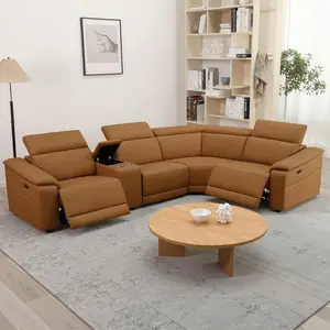 Breathing Leather Recliner Sectional Sofa, Reclining Sectional Couch with Adjustable Headrest&Storage Console, L Shaped Couch with Dual Recliner for Living Room (4-5 Seat Sectional)