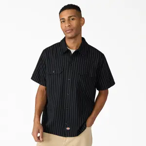 Dickies Worn In Striped Work Shirt, 100% Cotton Relaxed Fit, Workwear Layering Style