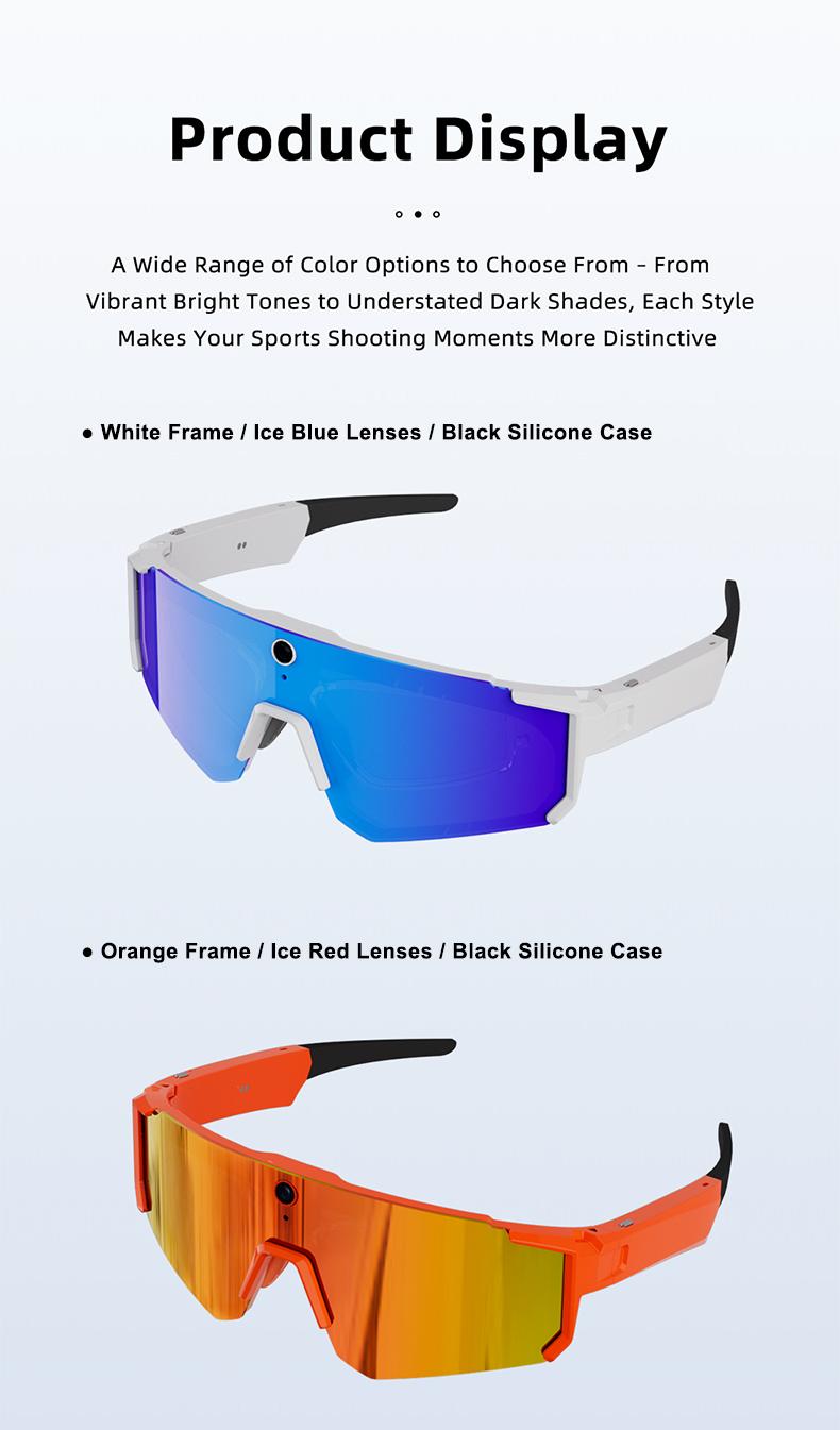 Smart Sports Glasses with 8MP Camera, 2K Photo/1200P Video Recording Wearable Glasses, IP54 Waterproof Multifunctional Wireless Audio Bluetooth Glasses with Headphone, Outdoor Sports Polarized Sunglasses with AI Voice Assistant, UV Protection Eyeglass