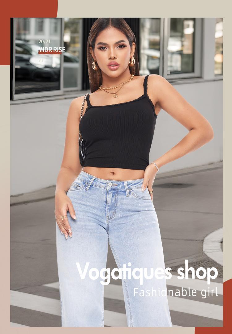 Magic ONESO PinkieBow Mid-low Rise Baggy Jeans Stretchy Wide Leg for Women Distressed Pants Light Blue/Dark Blue/Leopard Print/PinkieBow Womenswear Bottom 8001 Lady Basic Minimalist Comfortable Denim Tummy Control Curve Hugging Plus Size Regular Size BBL