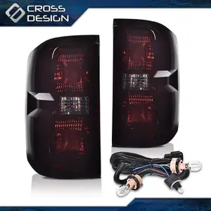 CROSSDESIGN Fit For 14-19 Silverado Smoke Lens Rear Tail Light Brake Lamp w/ Wiring Harness