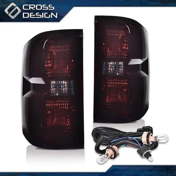 CROSSDESIGN Smoke Lens Rear Taillights Brake Lamp Pair w/ Wiring Harness, Vehicle-Specific Car Accessories for 14-19 Silverado, 2015-2019 GMC Sierra 3500 HD (Dually Wheels, Not for Factory LED Models) - Car Exterior Upgrade