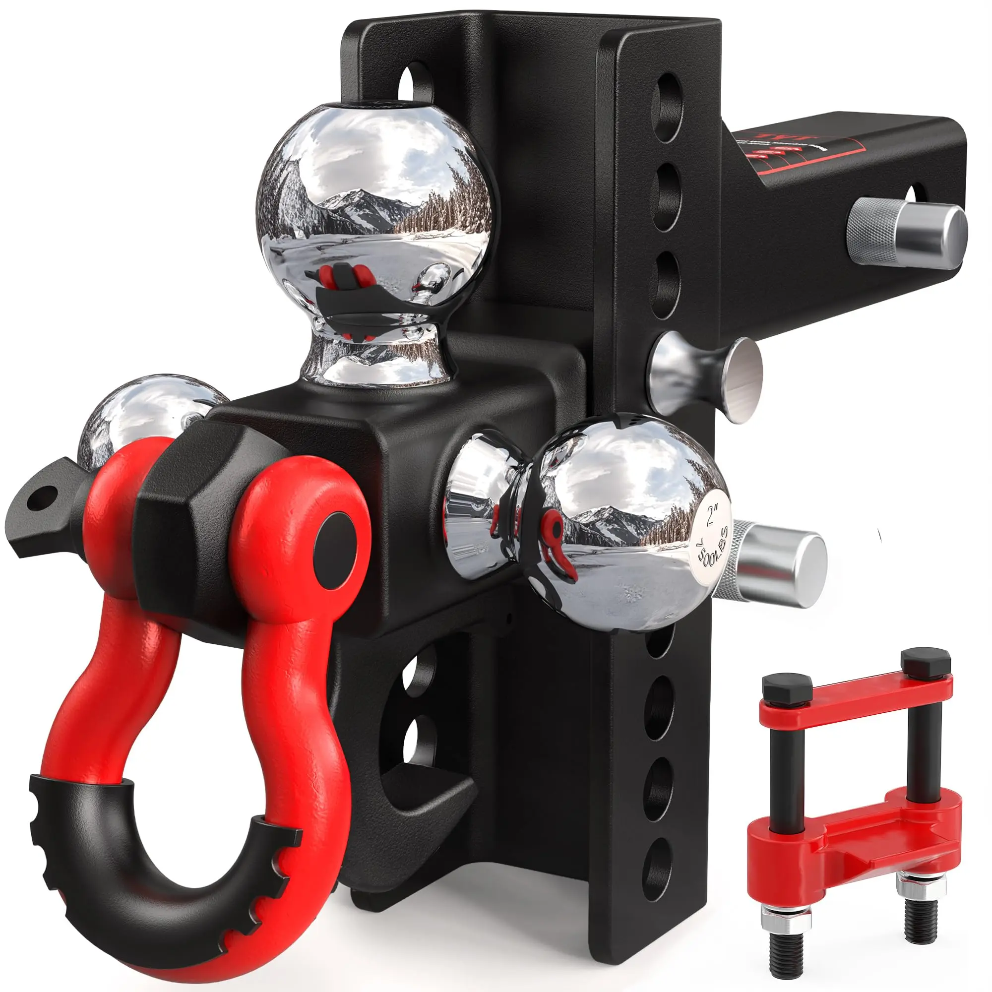 Hot TYT Adjustable Heavy-Duty Trailer Hitch Tri-Ball Mount with Locks&Pin&Rotatable Tow Shackle, Fits 2-in Receiver, 4-1/2" Rise/Drop, 1-7/8" & 2" &2-5/16" Ball, 10000LBS GTW