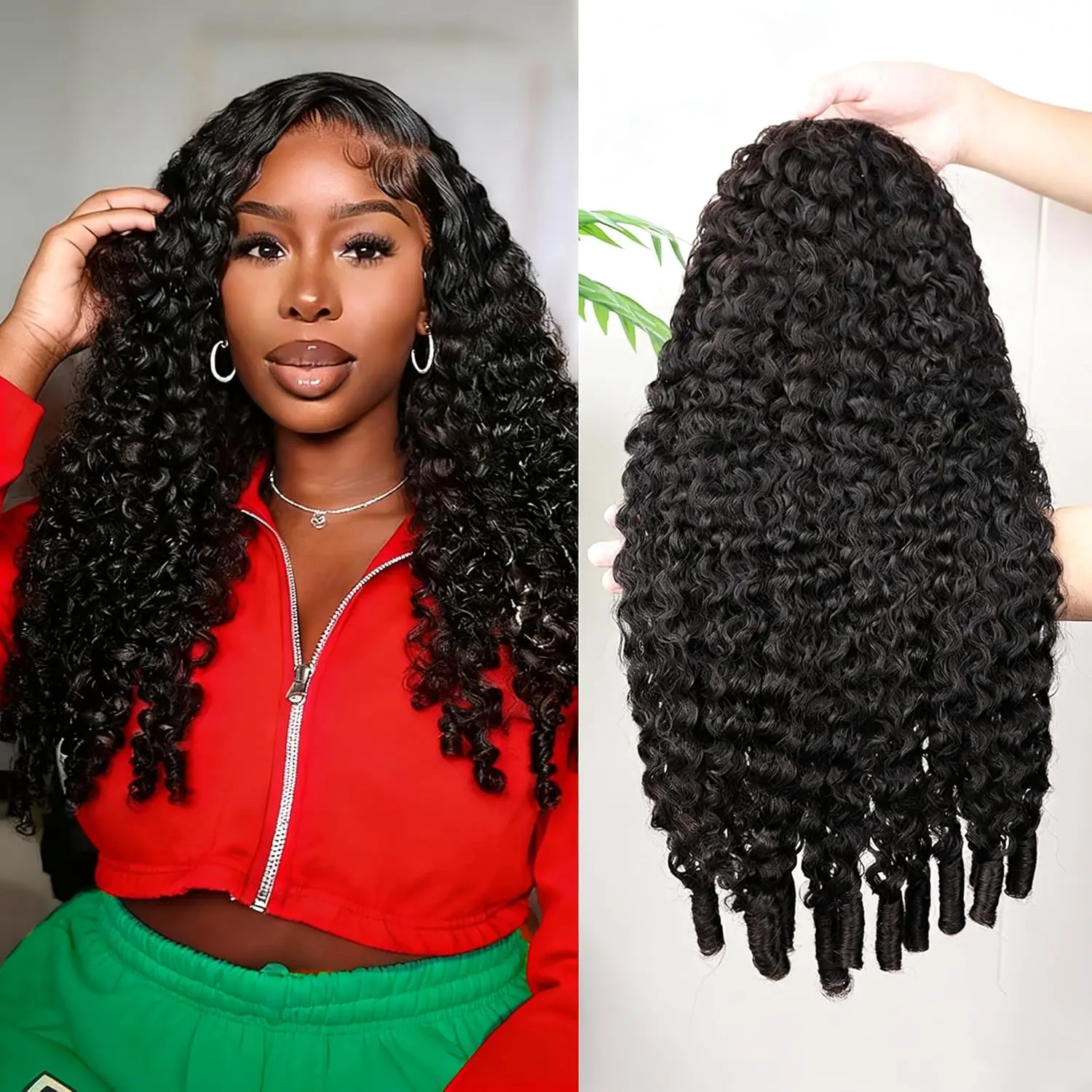 【Curly  Wig】22 Inch Burmese Spiral Curly Half Wig Glueless Seamless Flip Over 3 In 1 Synthetic Hair Wig Easy Wear Beginner Wigs for Women