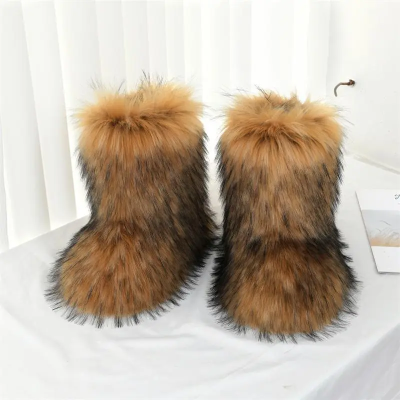 Women's Fluffy Faux Boots, Cute High-top Plush Lined Winter Warm Boots, Y2k Comfort Fuzzy Snow Boots66