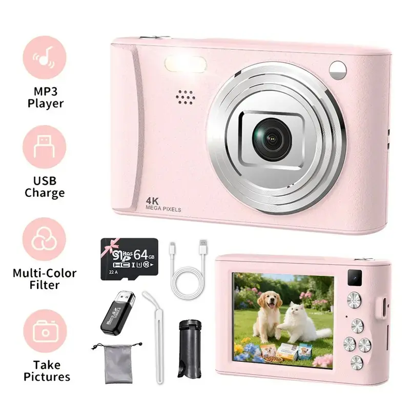 2026 New Vlog Digital Camera for Father's Day, Selfies, Vlog Creation & Video Recording - 3.0-Inch Display, 64GB SD Card Slot