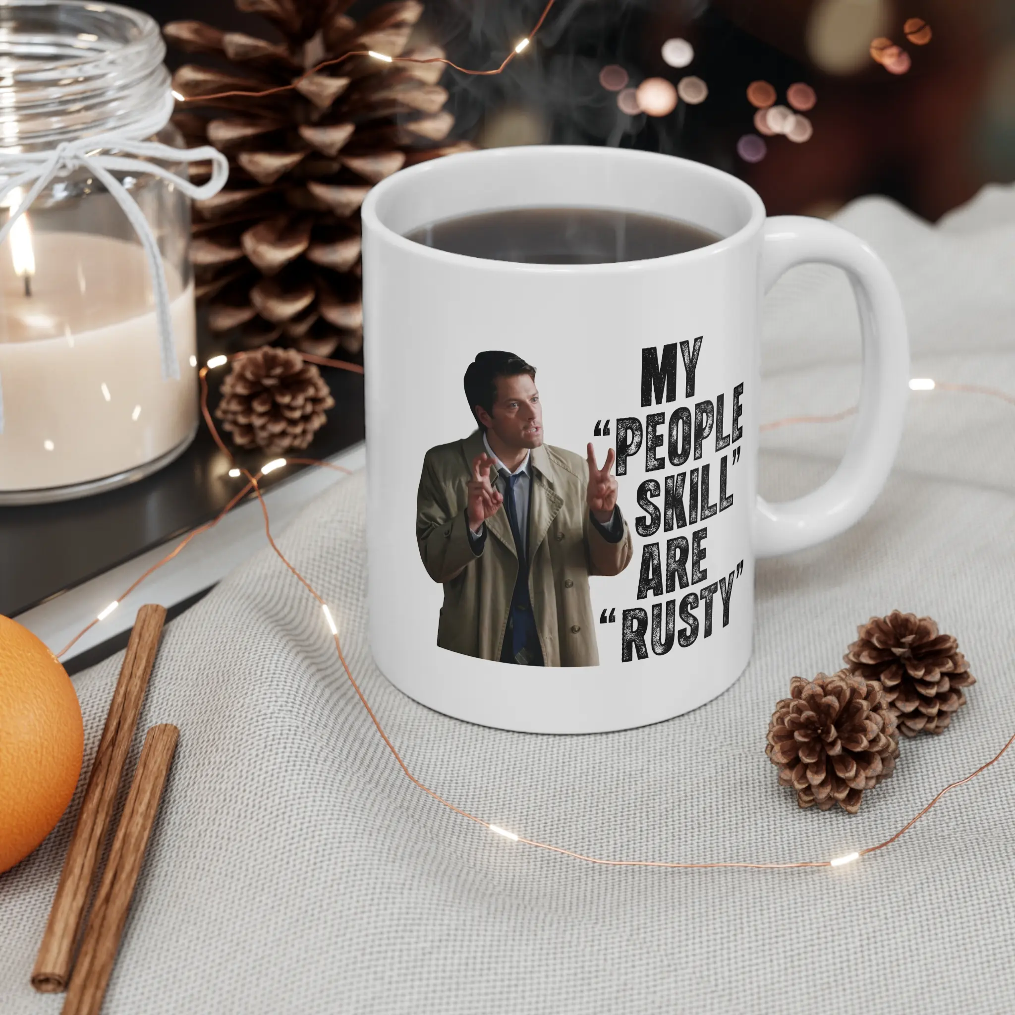 Glossy Ceramic Supernatural Coffee Mug - Castiel Themed Funny Drinkware, Ideal Gift for Supernatural Fans
