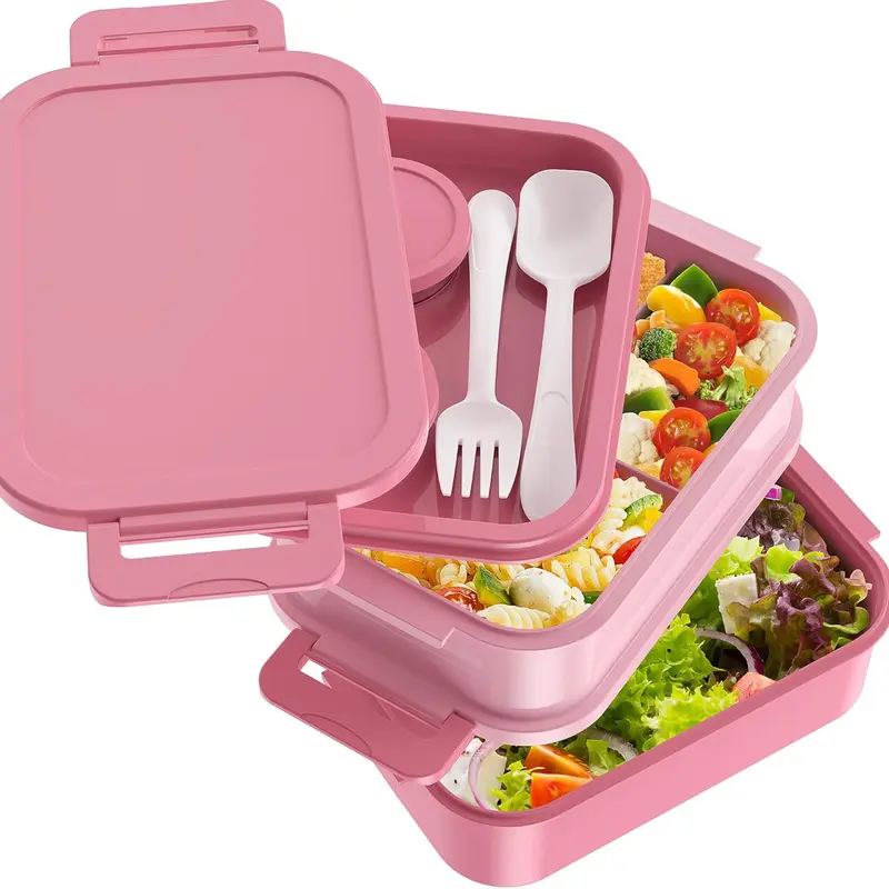 Durable Bento Box For Adult Lunch Box All-in-One Stackable Bento Lunch Box Container with 3 Compartments, 72oz Large-Style All-in-One Bento Boxes Leak-Proof Lunchbox with Utensil Sauce Containers for Dining Out,Work