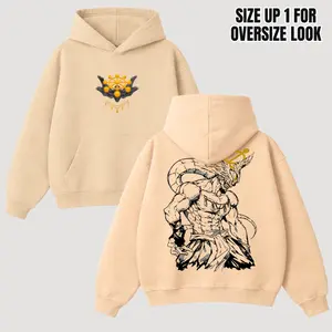 Mahoraga- Megumi - Jujutsu kaisen Anime Double Printed Vintage ,JJK anime Crewneck Sweatshirt & Hoodie ,Vintage Acid Washed Oversized Japanese Streetwear, Soft Cotton Unisex Manga Apparel,perfect for streetwear gift for all, dailywear Menswear