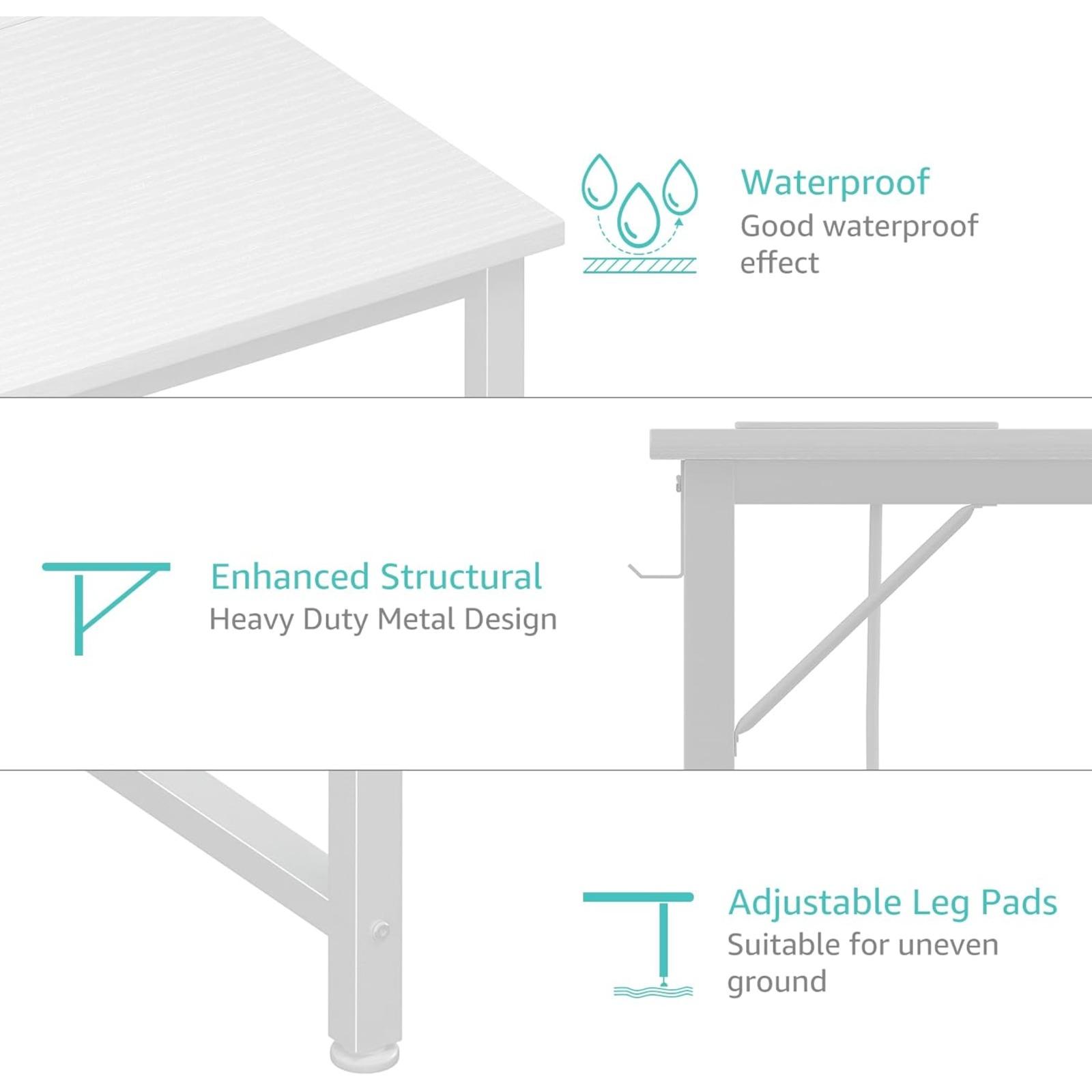 Lufeiya White Computer Desk with Power Outlet, 55 inch Teen Study Table Home Office Work Writing Gaming Desks with Charging Station Outlets Built in, White, Get Free Gift