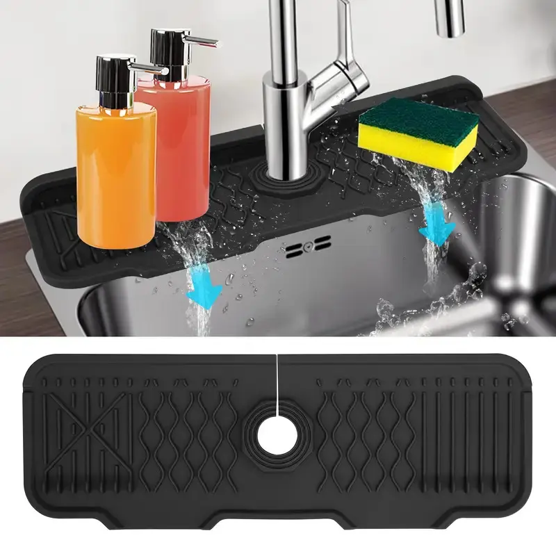 17 Inch Slope Self-Draining Faucet Mat - Silicone Sink Splash Guard,Folding Sink Drainer Mat,Sink Protectors,Home Kitchen Bathroom Accessories,Gift