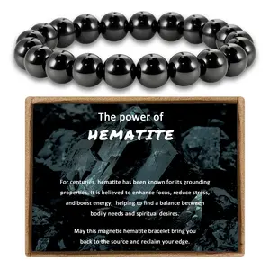 Hematite Bracelet for Men, 10MM Magnetic Bracelet with Natural Hematite Beads as Mens Valentines Gifts, Black Magnet Jewelry with Energy Stone for Balance Power Inspirational Gift