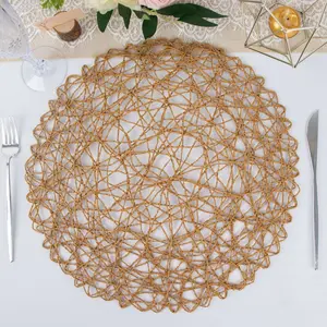 6-Pack Woven Fiber Table Placemats 15" Round Design Natural - Disposable Dining Mats