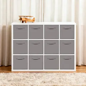 12-Pack Grey Collapsible Fabric Storage Cubes with Handles, 11 Inch Foldable Organizer Bins for Shelves, Closet, Nursery & Home Decor