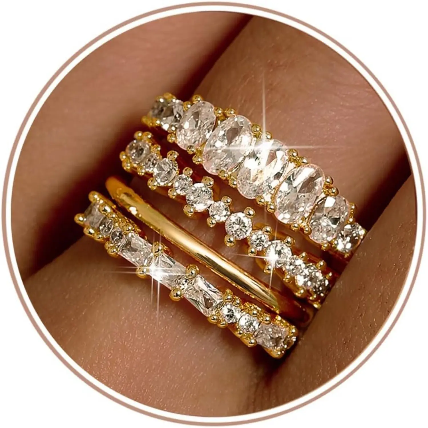 Florideco Stackable Gold Rings for Women 14K Gold Plated Minimalist Non Tarnish Cubic Zirconia Thumb Ring Set Dainty Gold Knuckle Ring Trendy Statement Stacking Rings Set Size 5-10