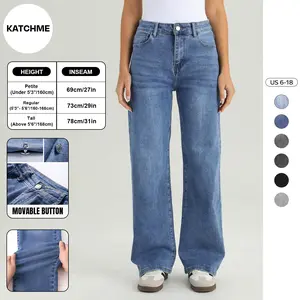 KatchMe Women's Trendy Denim High Waist Multi-Pocket Wide Leg Jeans, Versatile Denim Trousers for Women, Street Stretch Womenswear, Baggy Jeans Outfit