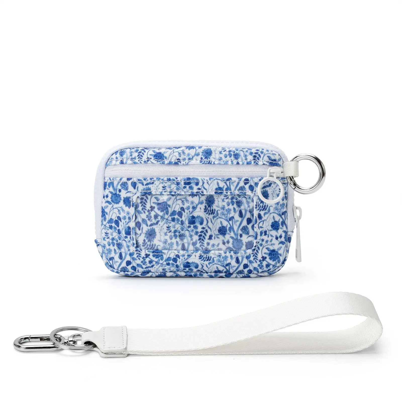 [CC SHOP]Waterproof Nylon Mini Wristlet Card Wallet with Transparent ID Slot, Detachable Wrist Strap & Key Ring Small Zipper Coin Purse, Cute Floral Bow Checkerboard Cartoon Print ID Pouch for Women Girls Daily Carry