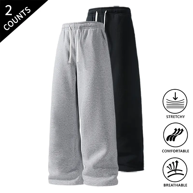 2-Pack Men’s Casual Sweatpants – Black & Light Gray, Elastic Waist Drawstring Pants