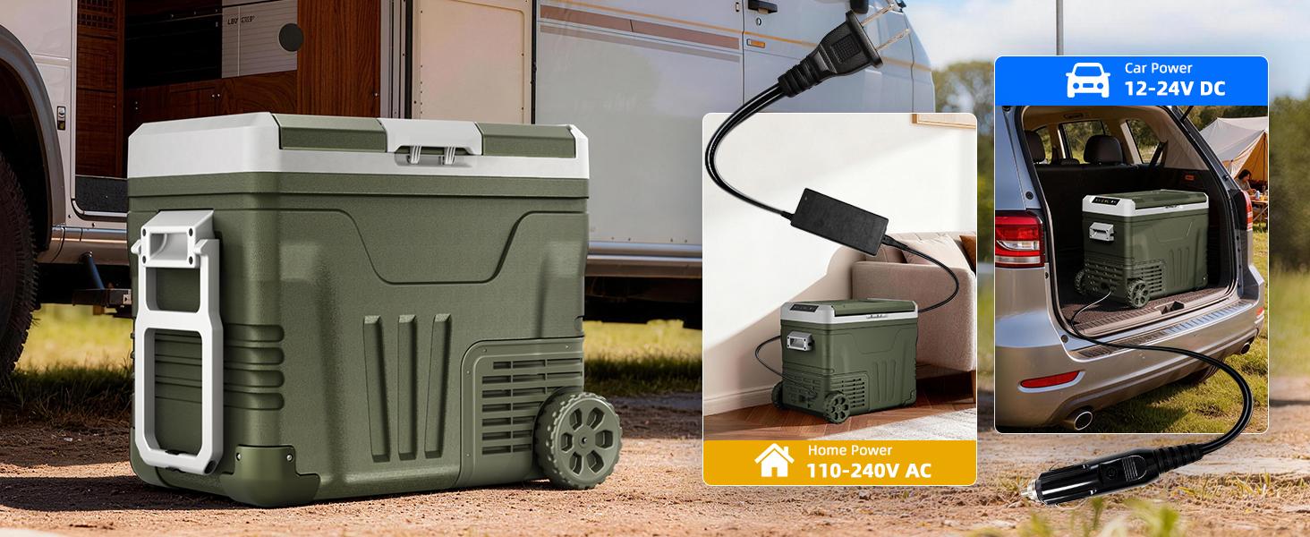 Antarctic Star 12V Portable Refrigerator 50L, 12/24V DC & 100-240V AC, Compressor Fridge Freezer for Car Camping Travel Boat, APP Control, -4°F to 68°F, Electronic Touch Screen，Green