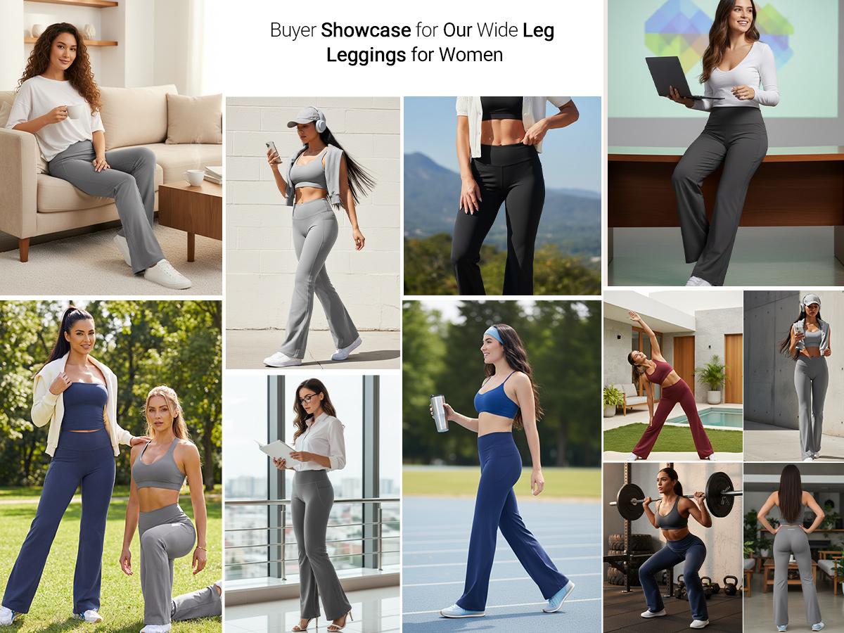 YEOREO Straight Leggings with Pockets for Women No Front Seam Workout Leggings High Waist Wide Leg Yoga Pants - 29"/ 31.5"