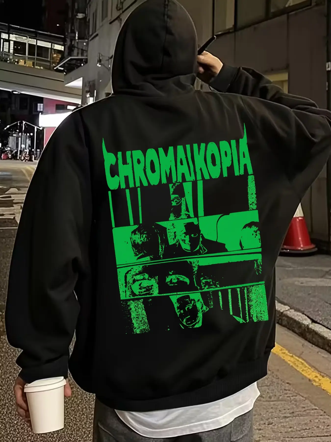 DISTRESSED NEON CHROMAIKOPIA FITTED LONG SLEEVES CASUAL STREETWEAR SWEATSHIRT HOODIE, Casual Streetwear Hoodies, Graphic Casual Hooded Sweatshirts | Faded Edges + Blinding Green