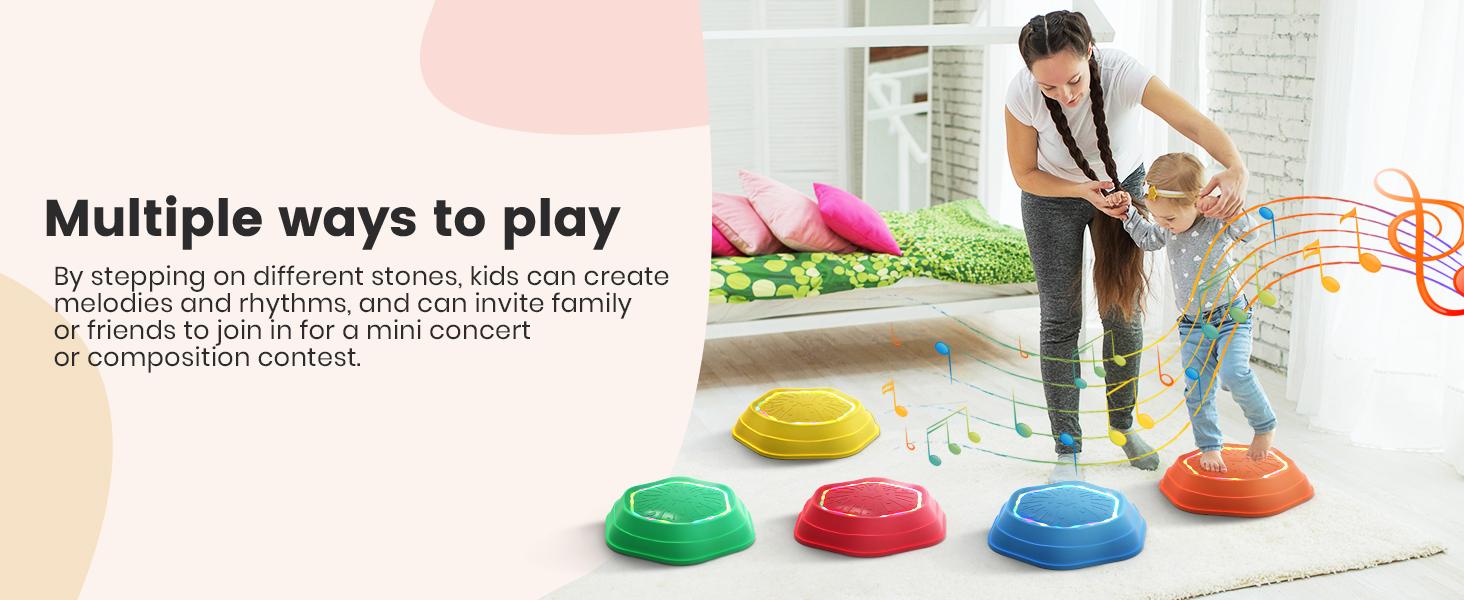 Non-Slip Music & Light Up 5 Pcs Stepping Stones,  Encourage Balance, Sensory Stepping Stones, Indoor & Outdoor Play Gift Colorful Fun Soft Design