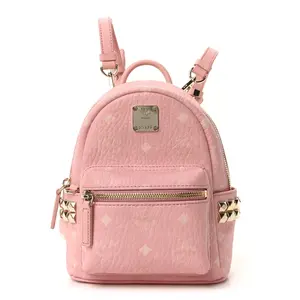 Pre-owned MCM Visetos Monogram Coated Canvas Backpacks Visetos Side Stud X Mini Stark Bebe Boo Backpack Soft Pink