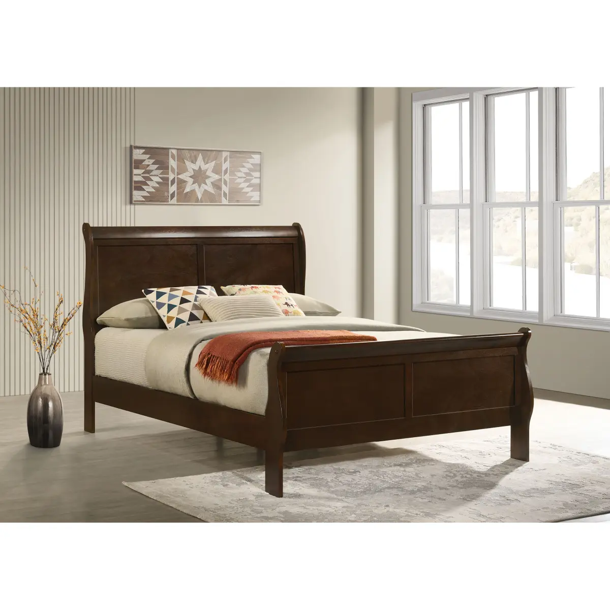Aobtkel Full Size Sleigh Bed Frame, Louis Philippe Style Wood Bed with High Headboard and Footboard, Cappuccino Finish, Classic Traditional Wooden Bed Frame for Bedroom Guest Room, Warm Rustic Furniture