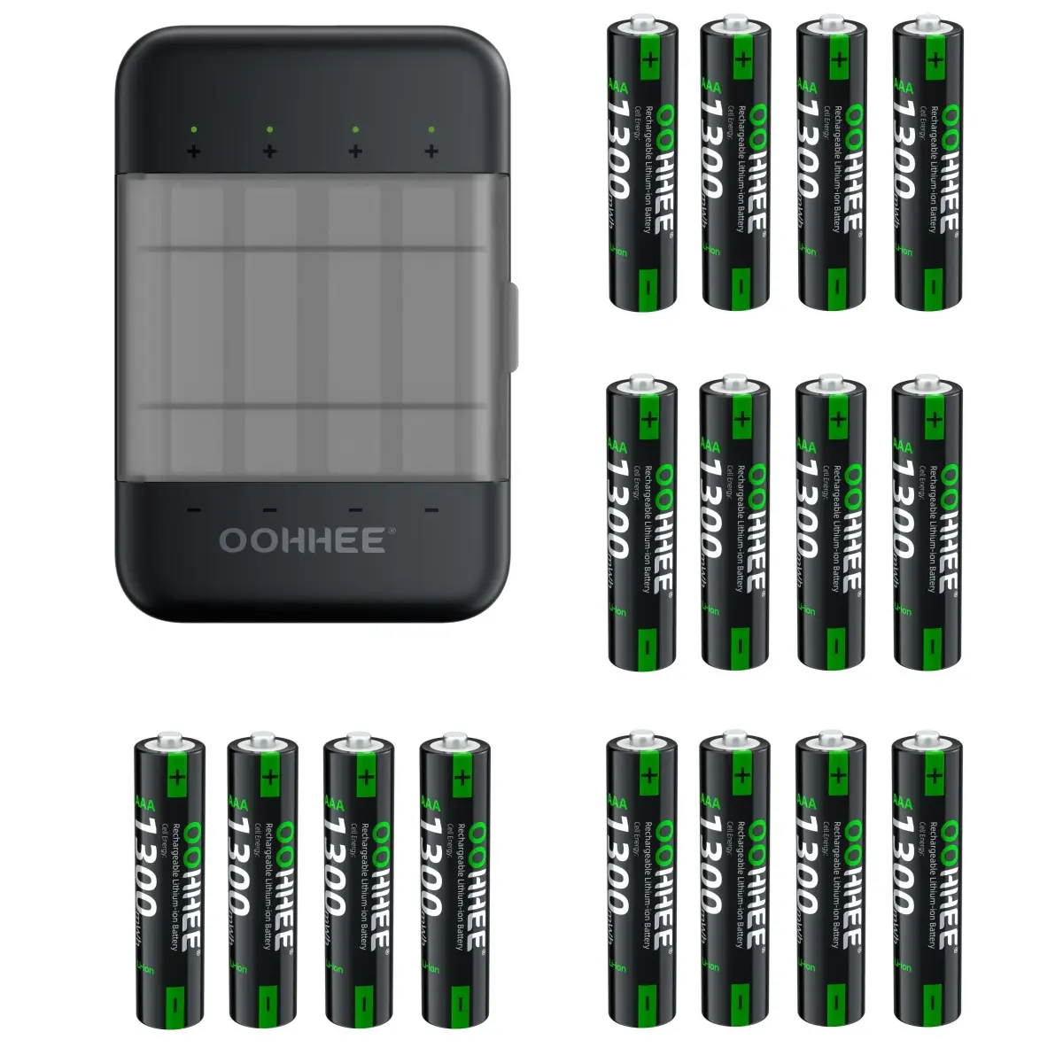 OOHHEE 4/8/12/16pcs 1.5V Rechargeable AAA Lithium Batteries 1300mWh + 1x Charging Storage Box, Battery Bundle, Li-Ion Universal Battery Chargers