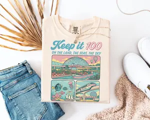 Epcot Inspired T-Shirt, Keep It 100 Theme Park Tee, Retro The Land Shirt, Matching Family Vacation Sweatshirts
