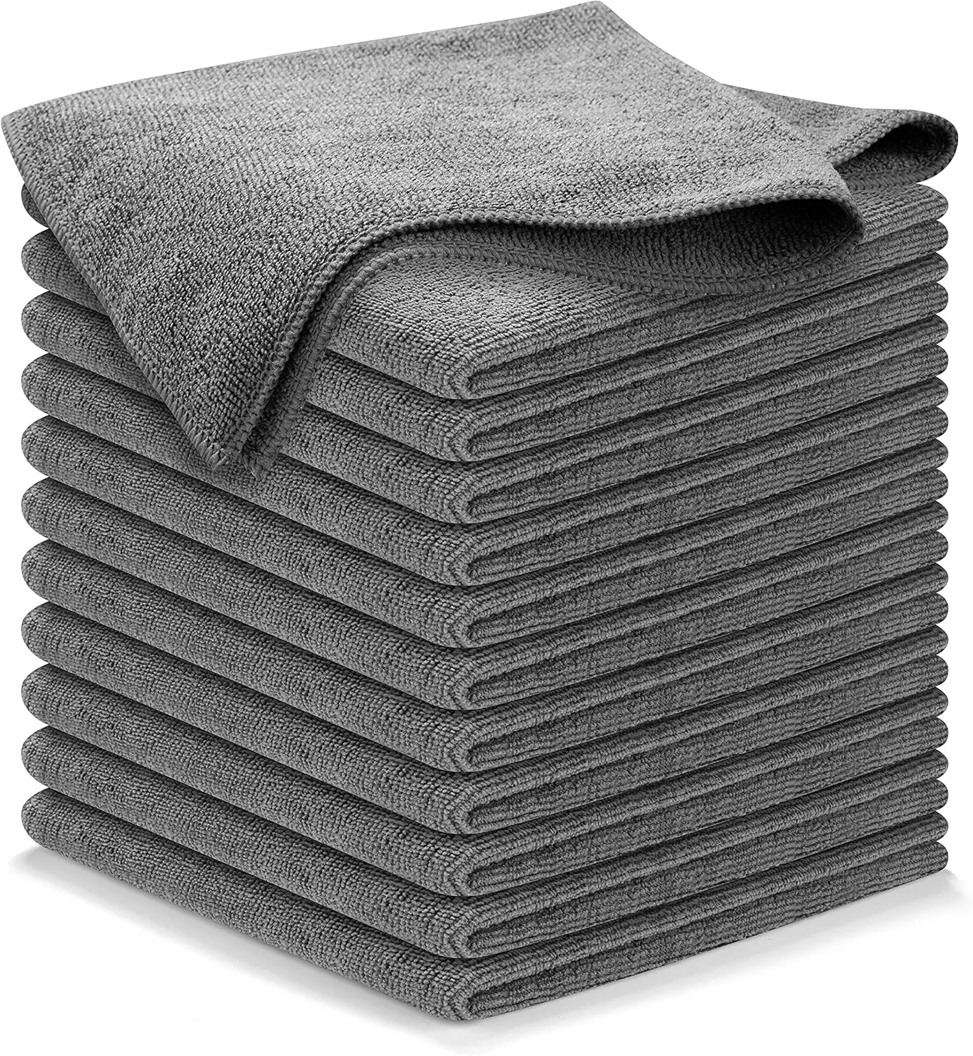 Plant-Based Thick Braided Microfiber Cleaning Towel & Cloth, Grey - 12 Pcs (12.5"x12.5") - High Performance, 1200 Washes, Ultra Absorbent Weave, Streak-Free Shine for Car & Home Use