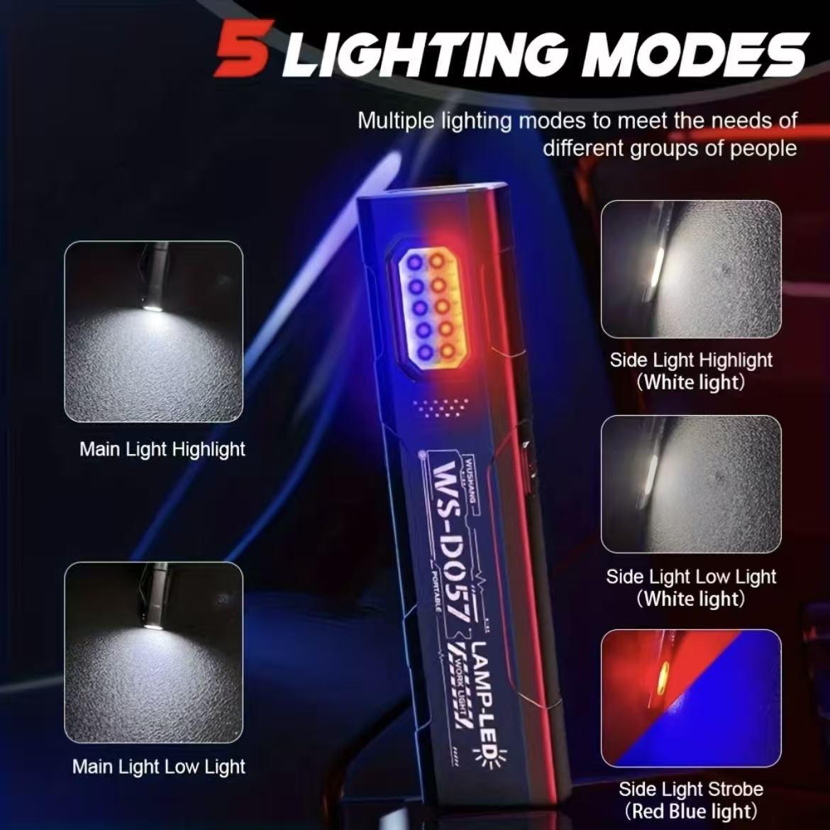 Flashlight with Magnet – 550LM USB-C Rechargeable LED Work Light | 5-Mode 800mAh Magnetic Flashlight with Clip | Portable Lamp for Auto Repair Car Shop Detailing Camping Night Work