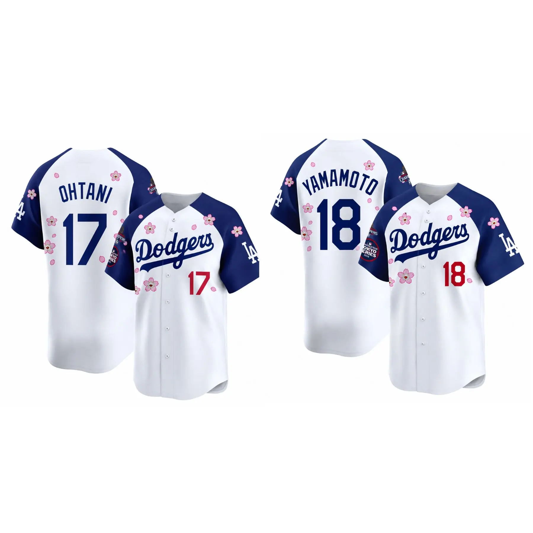 New Dodgers Cherry Blossom Baseball Jersey, Shohei Ohtani #17 Los Angeles Dodgers Cherry Blossom Baseball Jersey,Baseball Jersey Lightweight Game Day Shirt White Blue