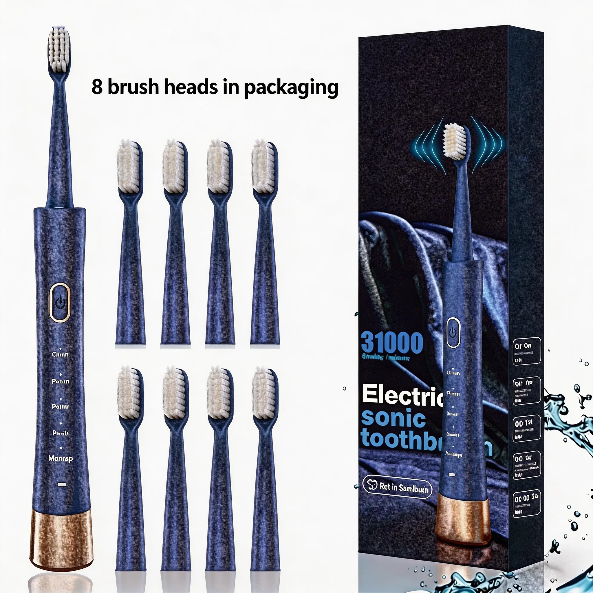 【8 Brush Heads】Electric Toothbrush, Type C Rechargeable Adults Toothbrush , 5 Mode Time Setting Intelligent Deep Cleaning 31000VPM Waterproof Travel & Home Use Electric Toothbrush Dental Cleaner Personal Care Appliances