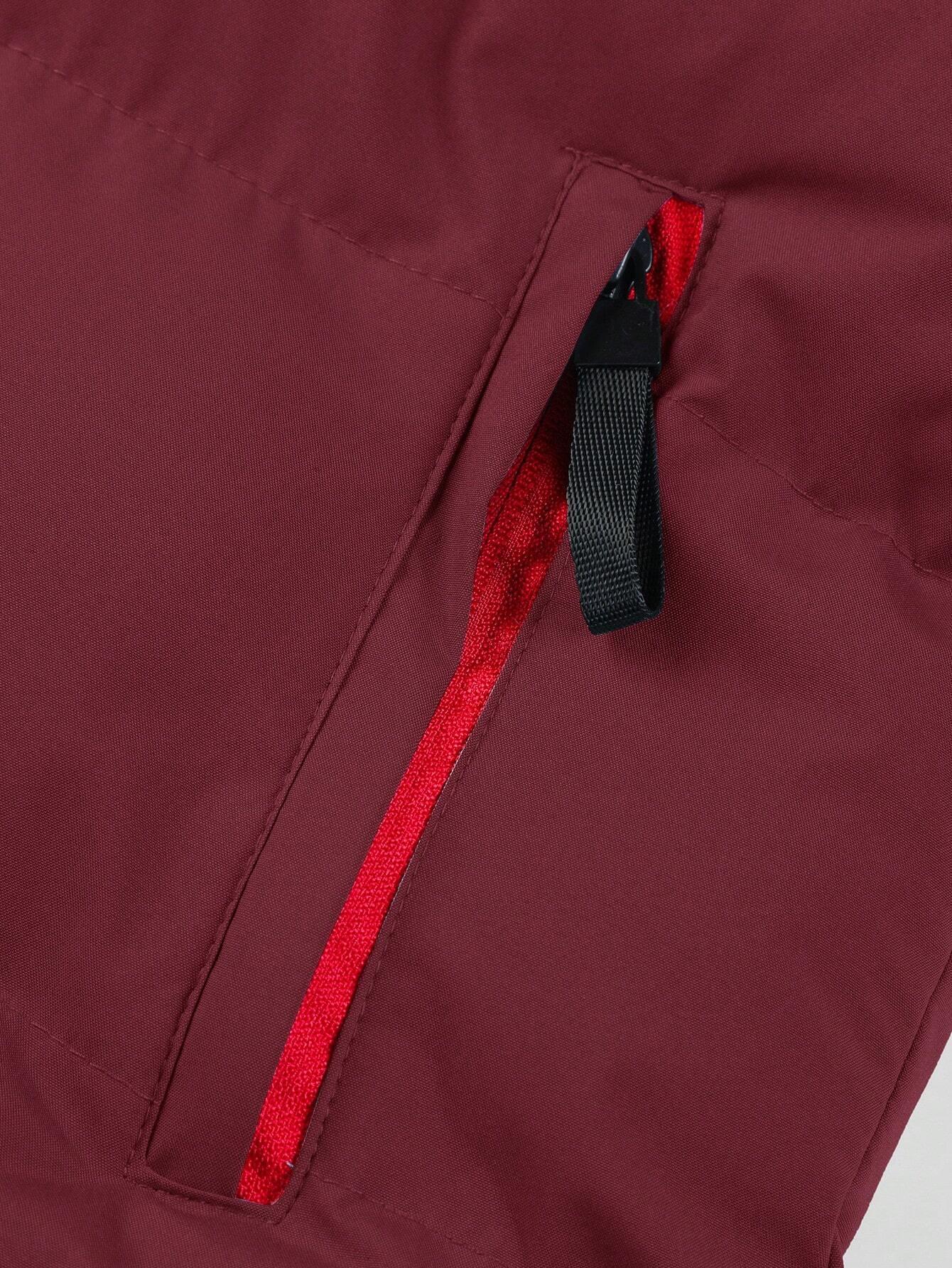 Men's Padded Hooded Vest, Casual Sleeveless Plain Polyester Top, Fitted Style with Adjustable Drawstrings and Red Zipper, Machine Washable, Tops, Pull On, Overall, Hood Fits Your Size, Simple Style, Easy To Style