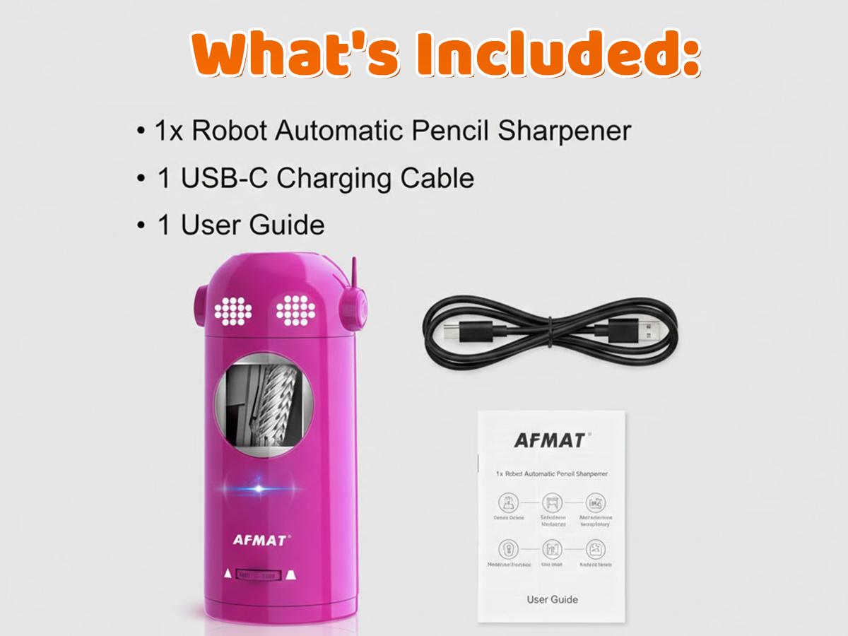 【summervibes】AFMAT Robotic Pencil Sharpener - Fully Automatic Funny Robot Design, Hands-free, Rechargeable, 3 Sharpness Settings, Kid-Safe, 7-11.5mm Large Hole, Ideal for Home, School, Teacher  Gift  adhd office accessories