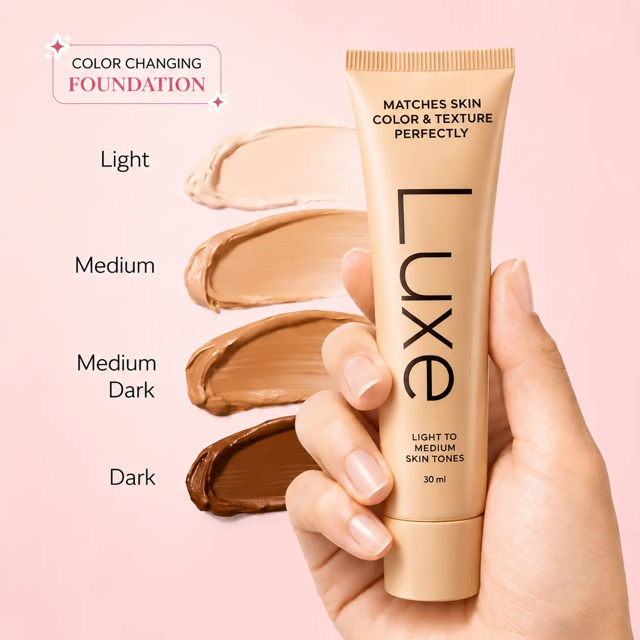 Luxe Color Changing Foundation for Women | Adaptive Skin Tone Matching Foundation | Buildable Coverage with Natural Dewy Finish | Lightweight, 12-Hour Wear | Light to Medium & Medium Dark to Dark Shades,back to school