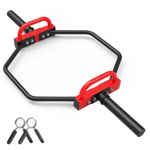 Hex Trap Bar with Red Handles and Black Frame for Strength Training