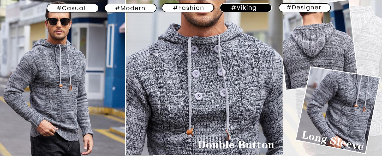 COOFANDY Fall Outfits Men's Knitted Hoodies Pullover Casual Comfortable Long Sleeve Turtleneck/High Neck Sweaters - For Casual/Business/Holiday Stylish Cotton